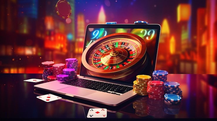 Ilustrasi sistem keamanan digital yang canggih dan modern melindungi data pelanggan di platform hiburan online